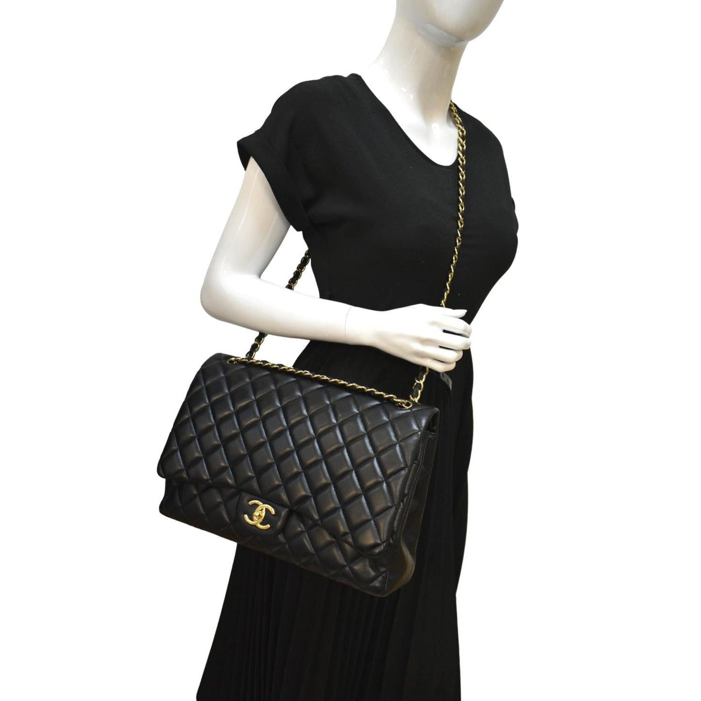 Chanel Maxi Double Flap Leather Lambskin Black Travel Bag