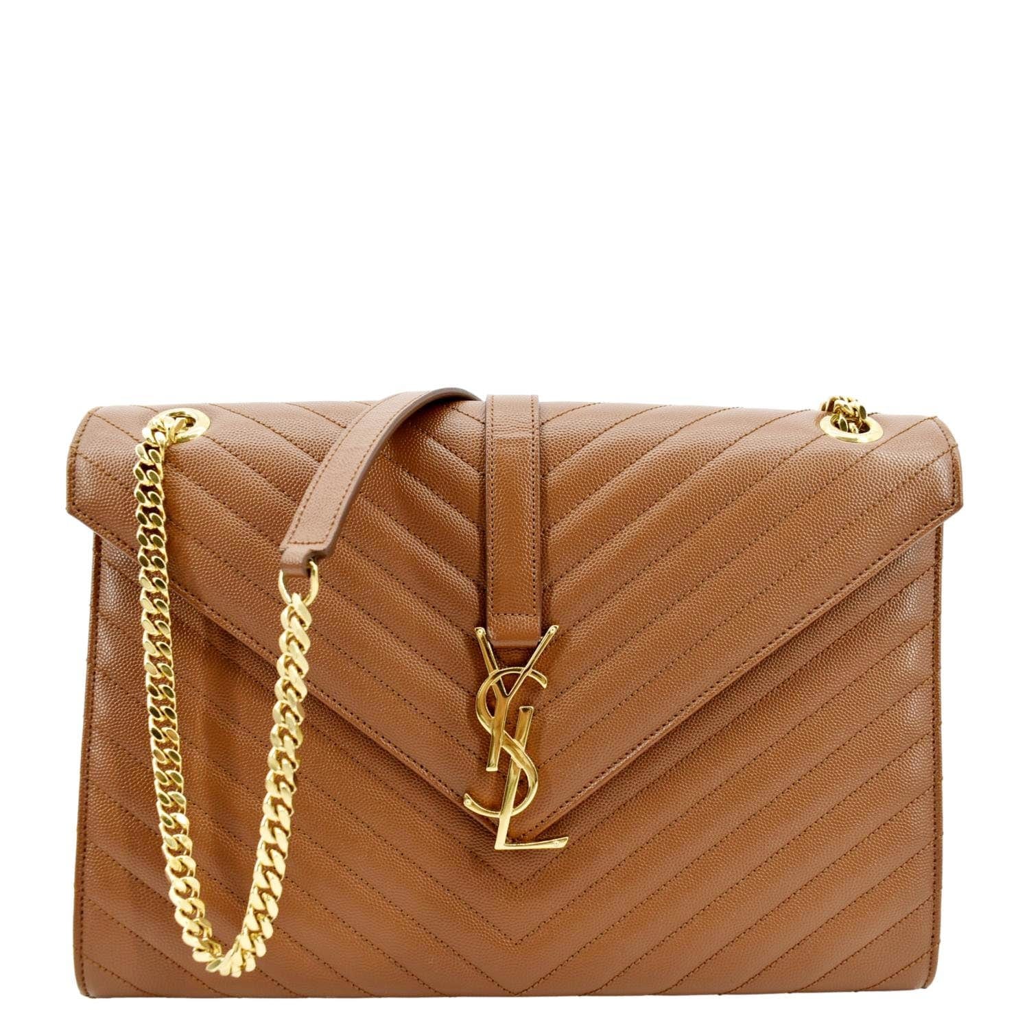 YSL Saint Laurent Saint Envelope Mix Chain Shoulder Bag Dark Leather Matelasse