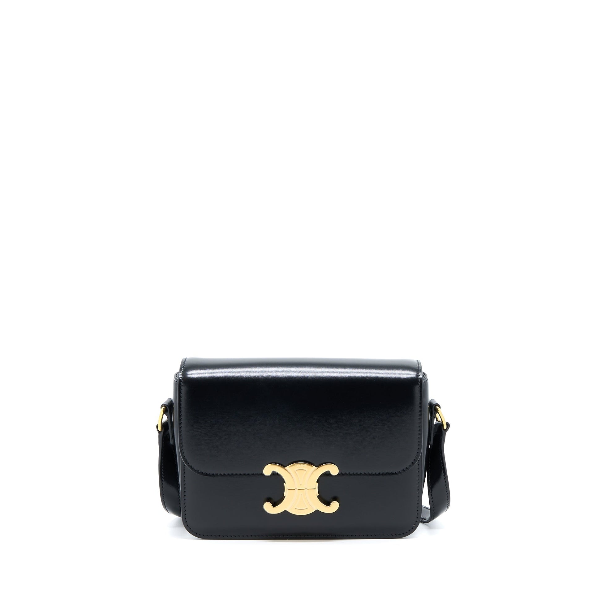 Celine Teen Triomphe Purse In Shiny Calfskin Handbag Black Travel Bag