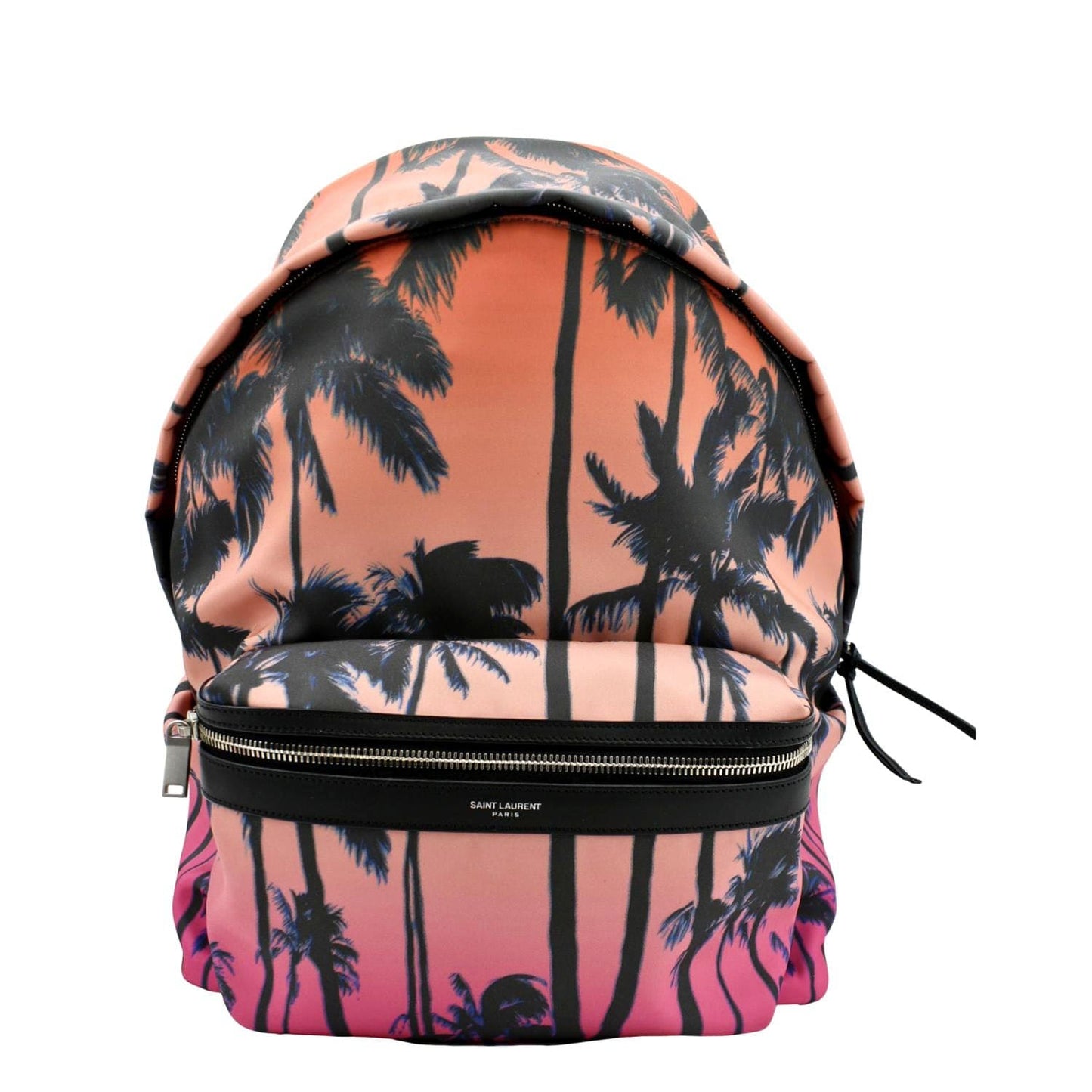 YSL Saint Laurent Yves City Palm Print Backpack Bag Canvas Orange