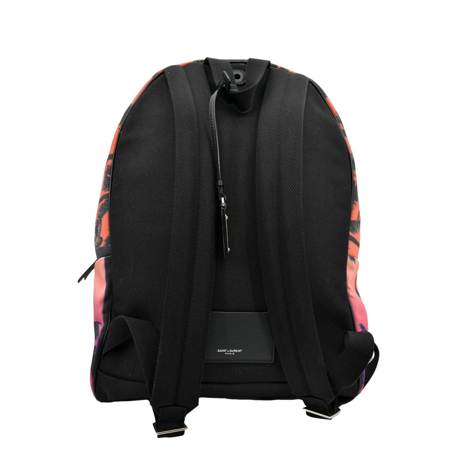 YSL Saint Laurent Yves City Palm Print Backpack Bag Canvas Orange