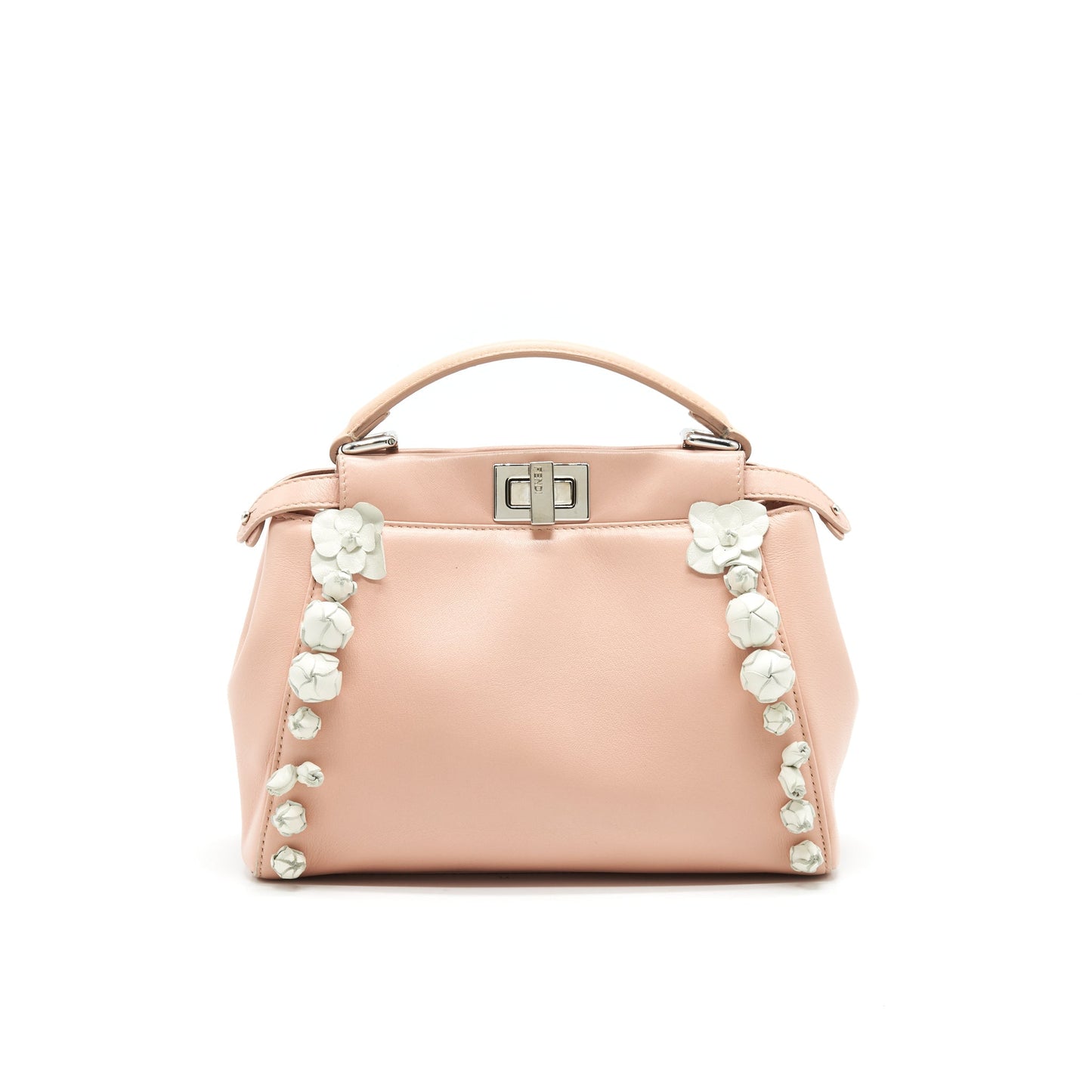 Fendi Kappa Handle Purse Flowers White Travel Bag