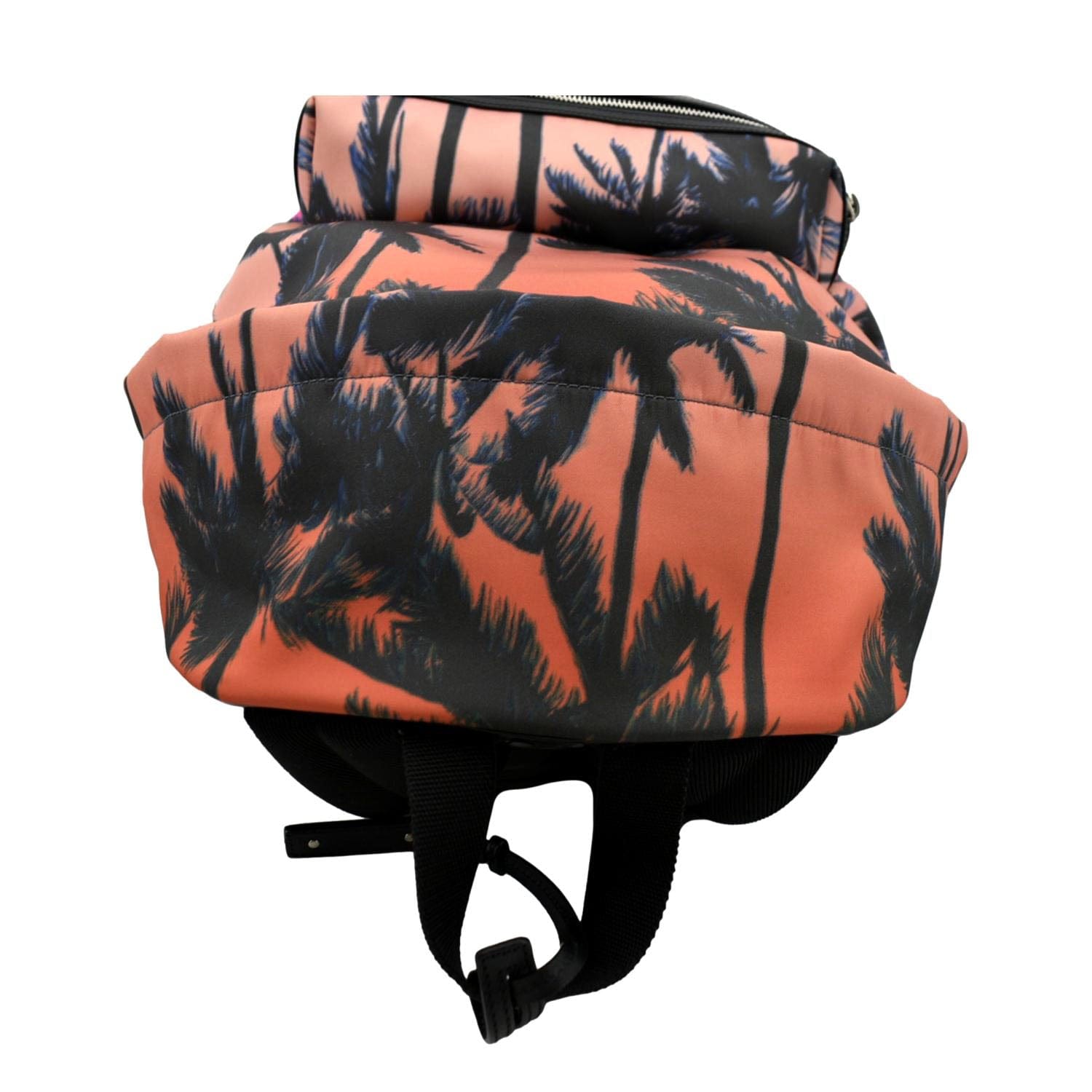 YSL Saint Laurent Yves City Palm Print Backpack Bag Canvas Orange