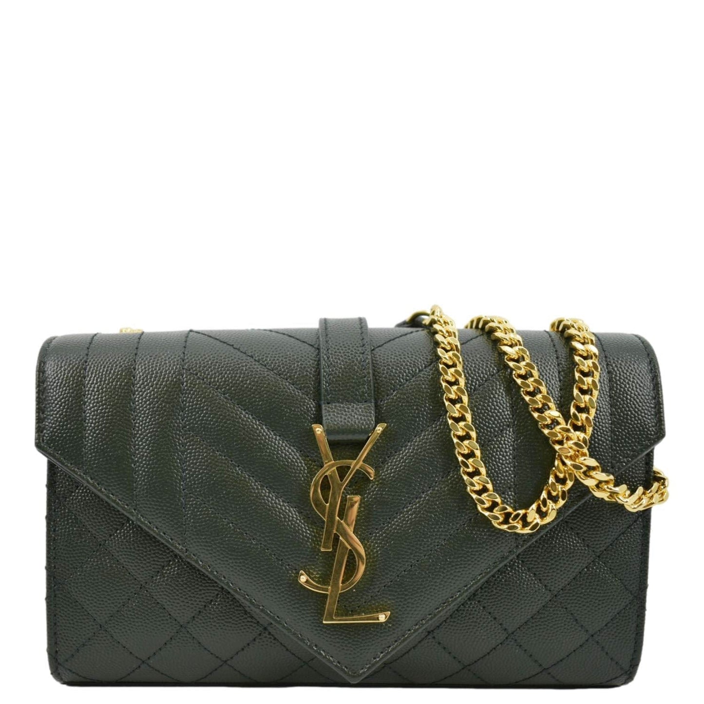 YSL Saint Laurent Saint Envelope Matelassé Shoulder Bag Leather Green