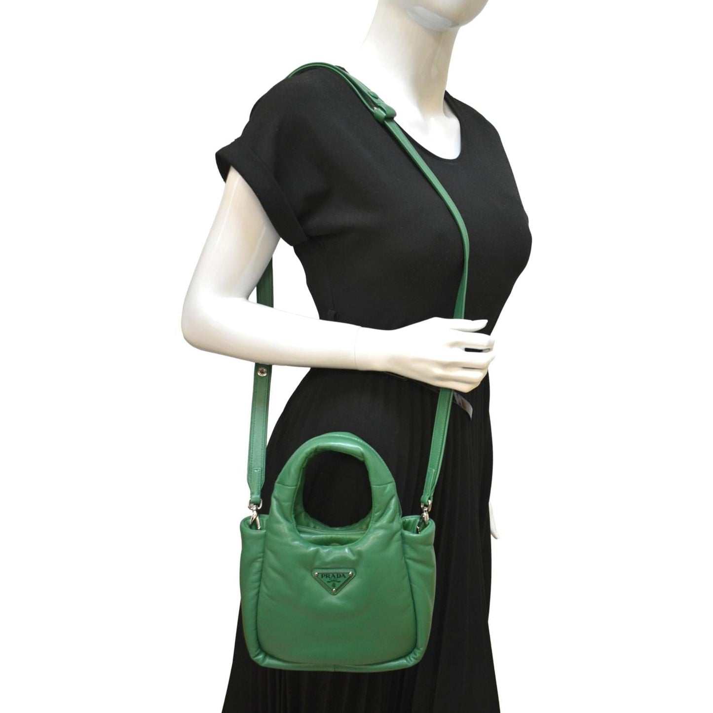 Prada Padded Soft Shoulder Bag Dark Leather Green Small