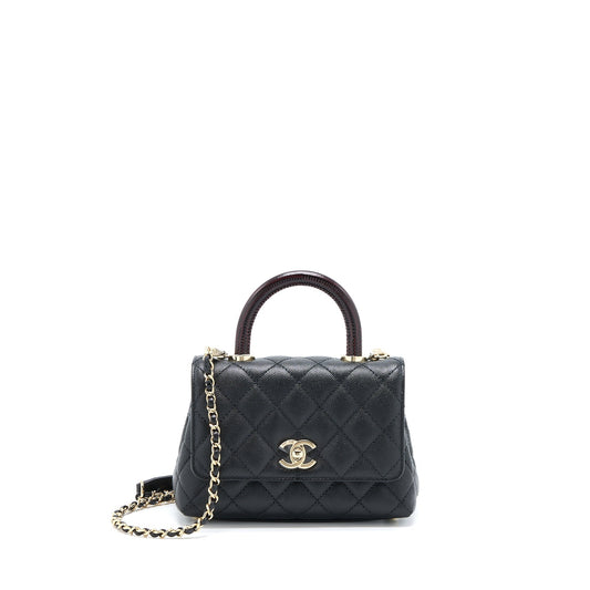 Chanel Coco Handle Dark Handle Caviar LGHW Black Red Mini Bag
