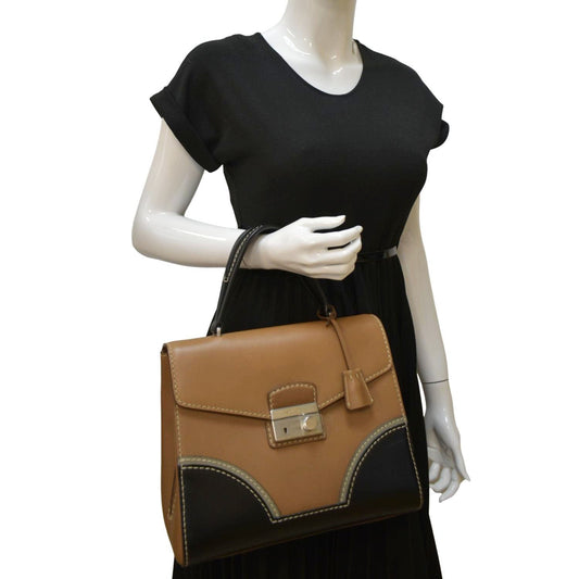 Prada Sound Lock Shoulder Bag Leather Vitello Tan