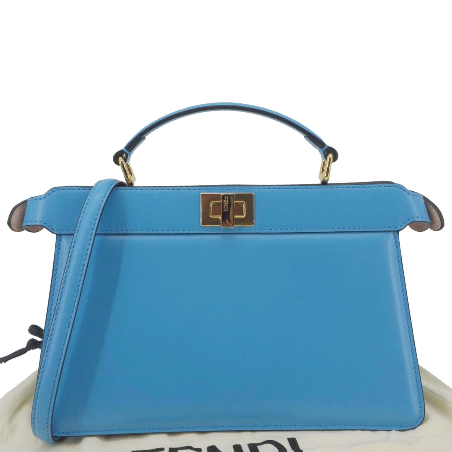 Fendi Peekaboo See East West Crossbody Bag Leather Blue
