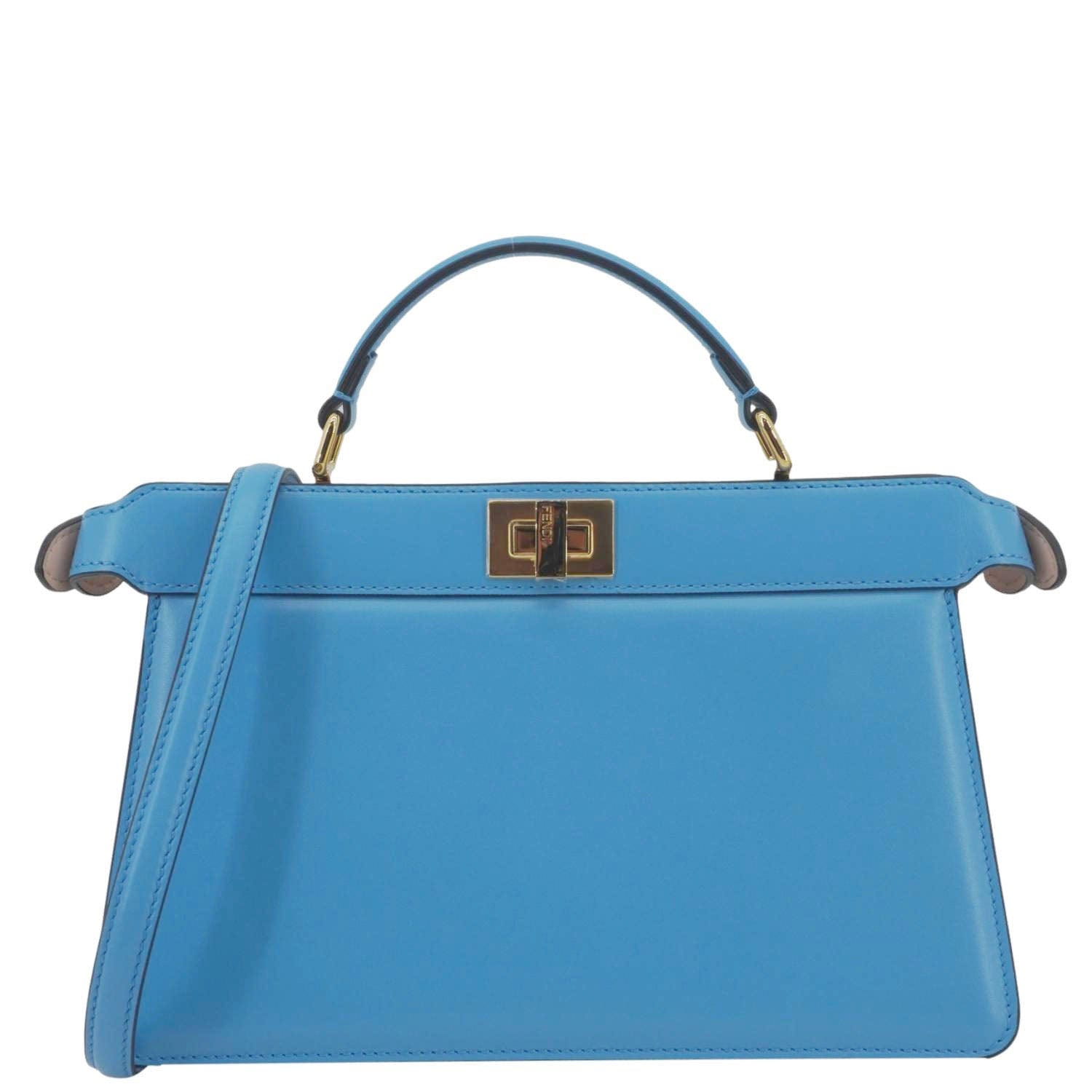 Fendi Peekaboo See East West Crossbody Bag Leather Blue