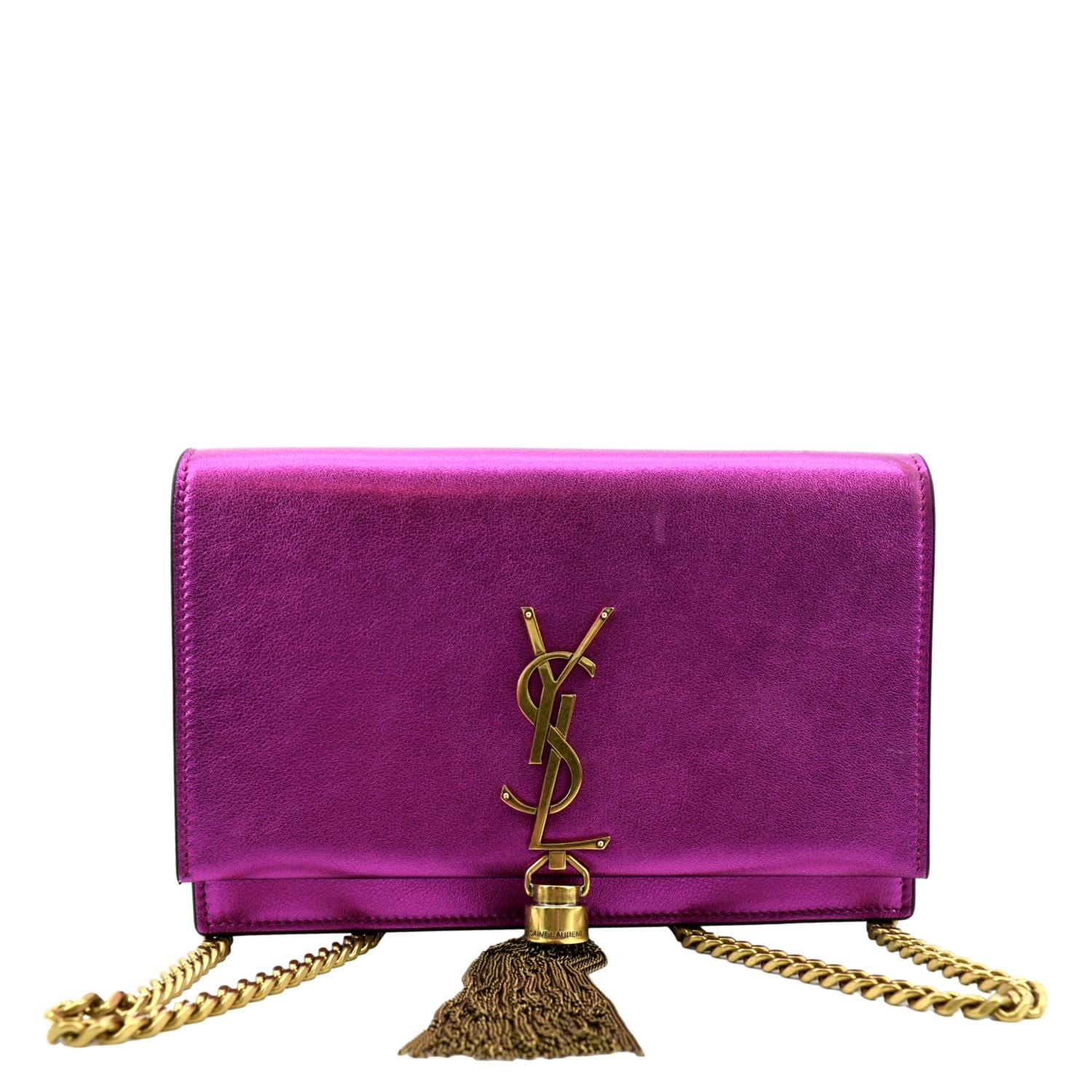 YSL Saint Laurent Yves Kate Tassel Wallet On Bag Metallic Leather Purple Chain Crossbody Bag
