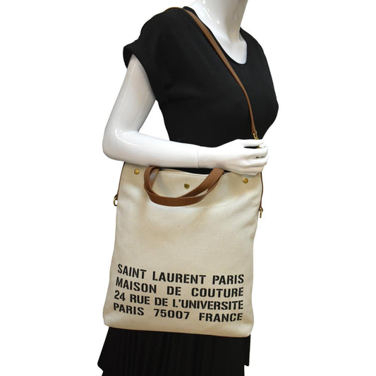 YSL Saint Laurent Yves North South Foldable Smooth Shoulder Bag Naturel Leather Canvas