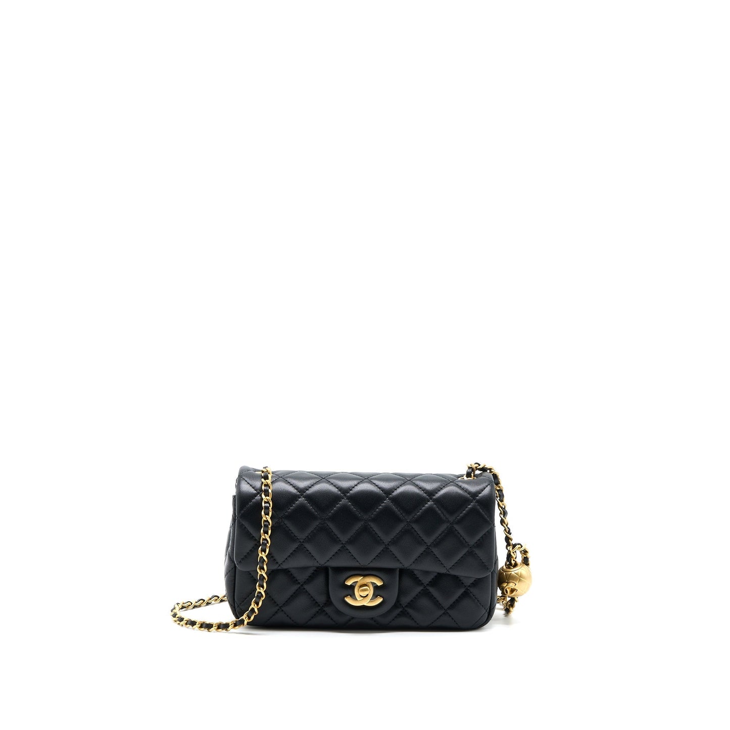 Chanel Pearl Crush Rectangular Lambskin Brushed GHW Black Mini Bag