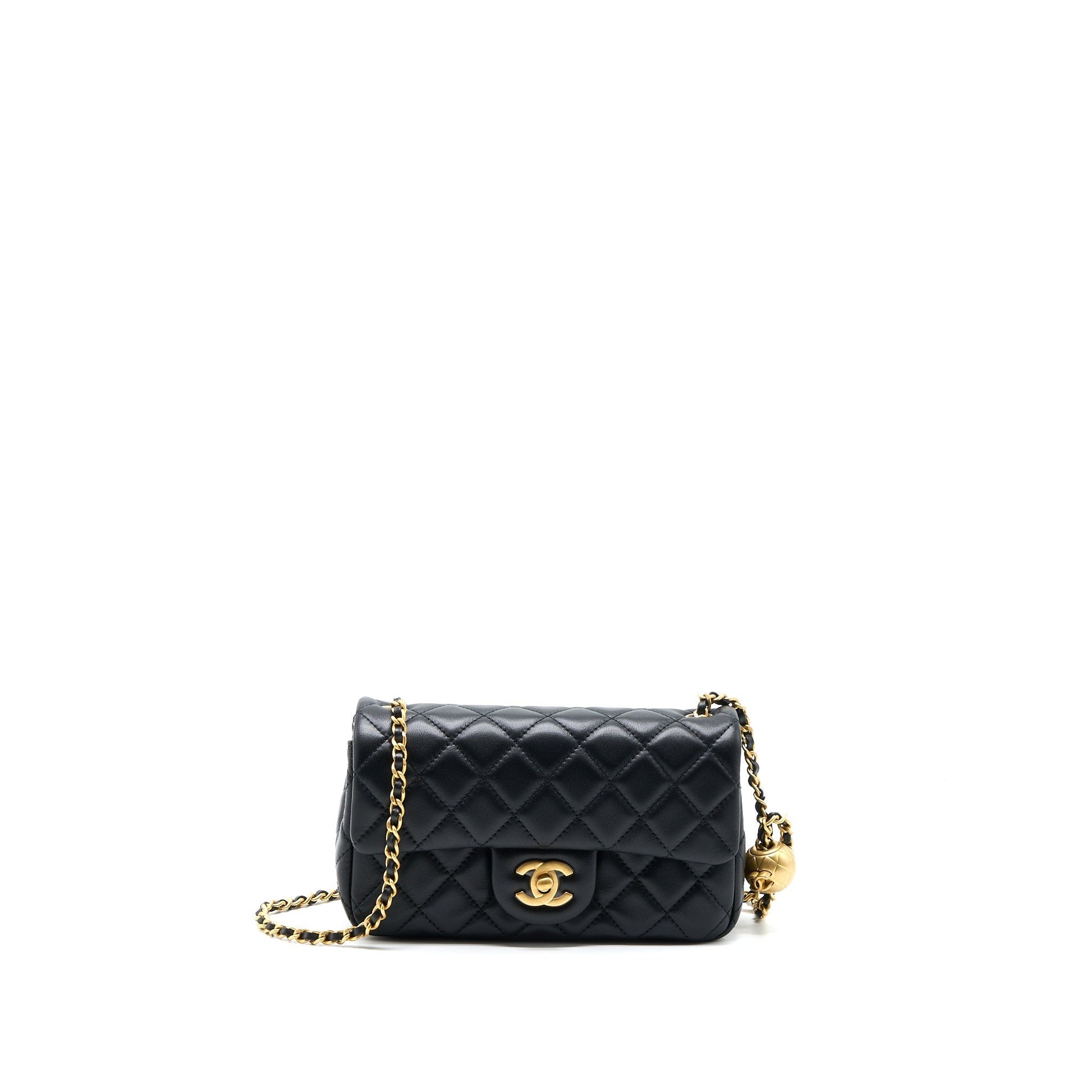 Chanel Pearl Crush Rectangular Lambskin Brushed GHW Black Mini Bag