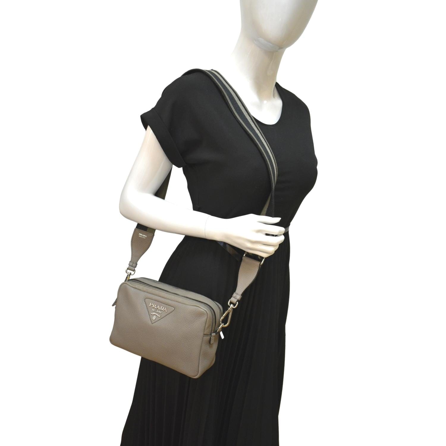 Prada Flou Shoulder Bag Grey Leather Gray