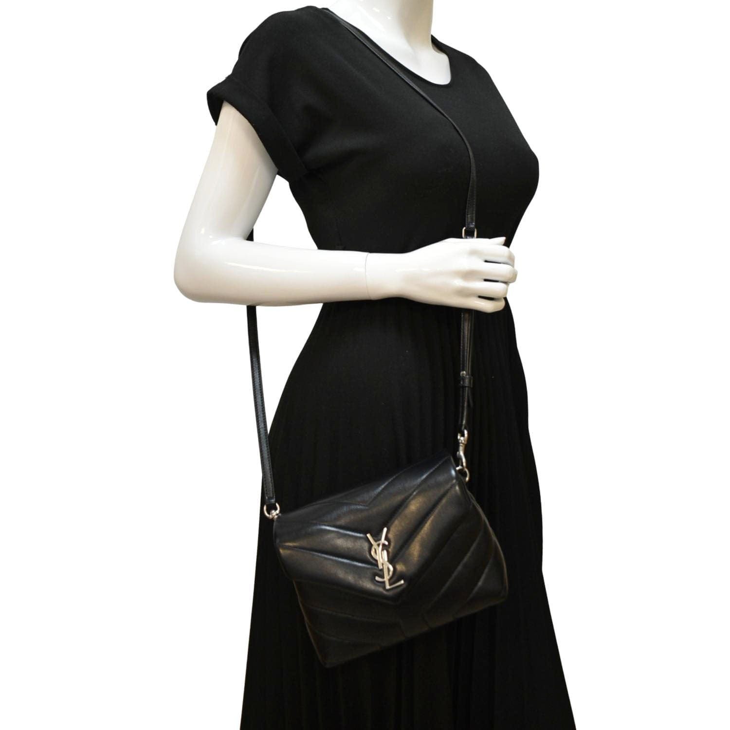 YSL Saint Laurent Yves Loulou Shoulder Bag Leather Matelasse Black