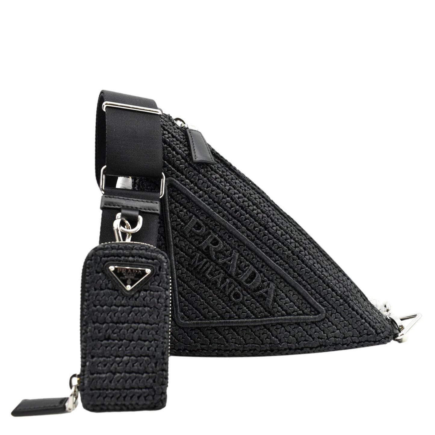 Prada Triangle Shoulder Bag Raffia Black