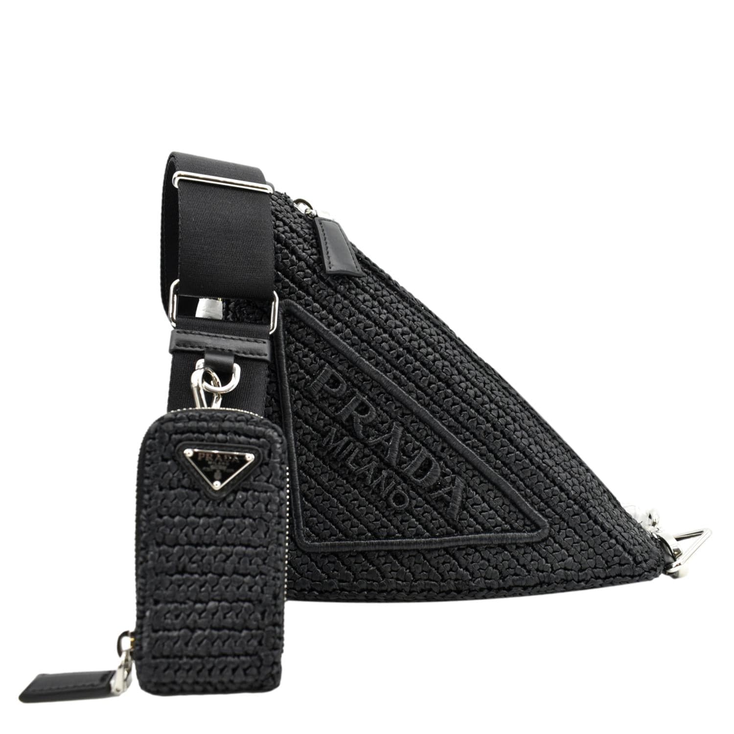 Prada Triangle Shoulder Bag Raffia Black