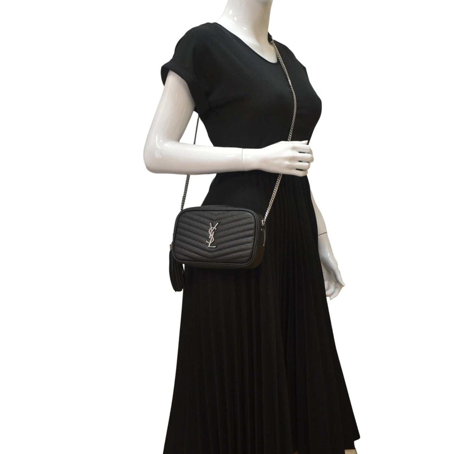 YSL Saint Laurent Yves Lou Chevron Camera Crossbody Bag Leather Black Camera Bag 10