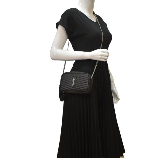 YSL Saint Laurent Yves Lou Chevron Camera Crossbody Bag Leather Black Camera Bag 10