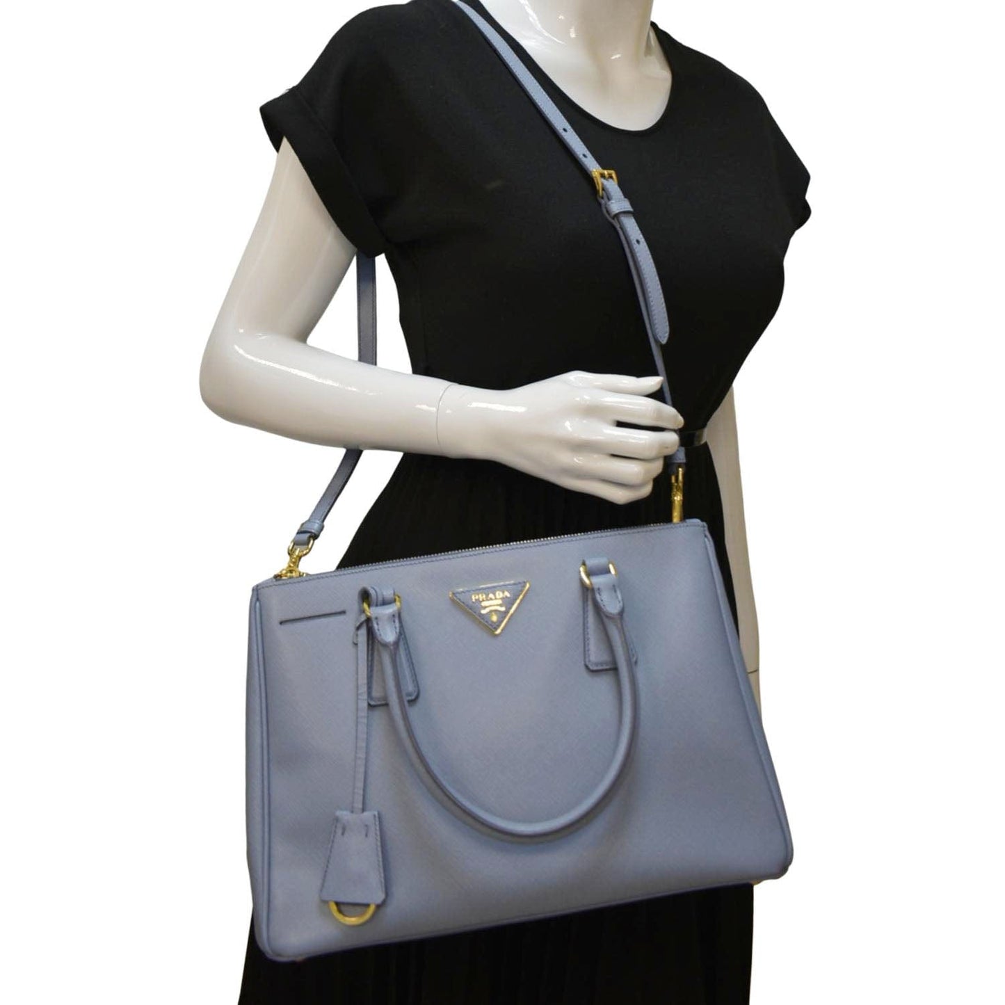 Galleria Double Zip Saffiano Tote Bag Light Leather Blue