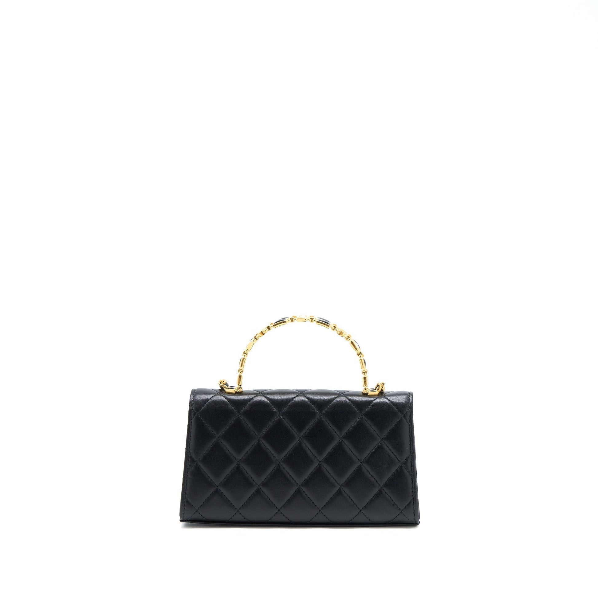 Chanel 22B Flap Enamel Top Handle Lambskin Black Shoulder Bag Ghw 1