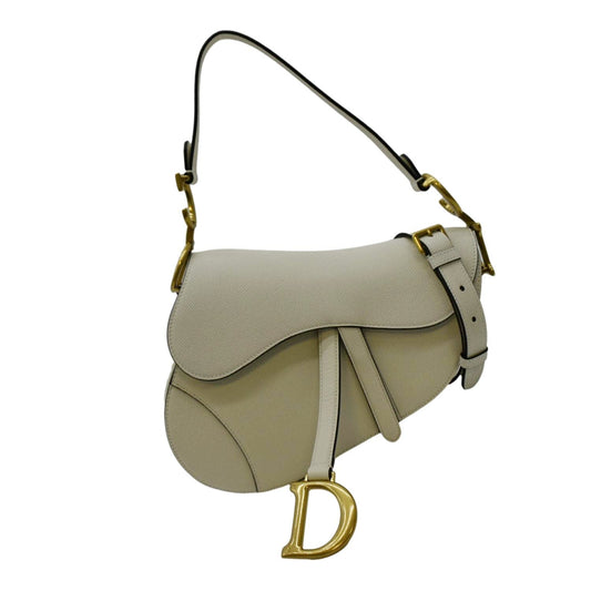 Dior Saddle Grained Calfskin Satchel Shoulder Bag Ivory Leather