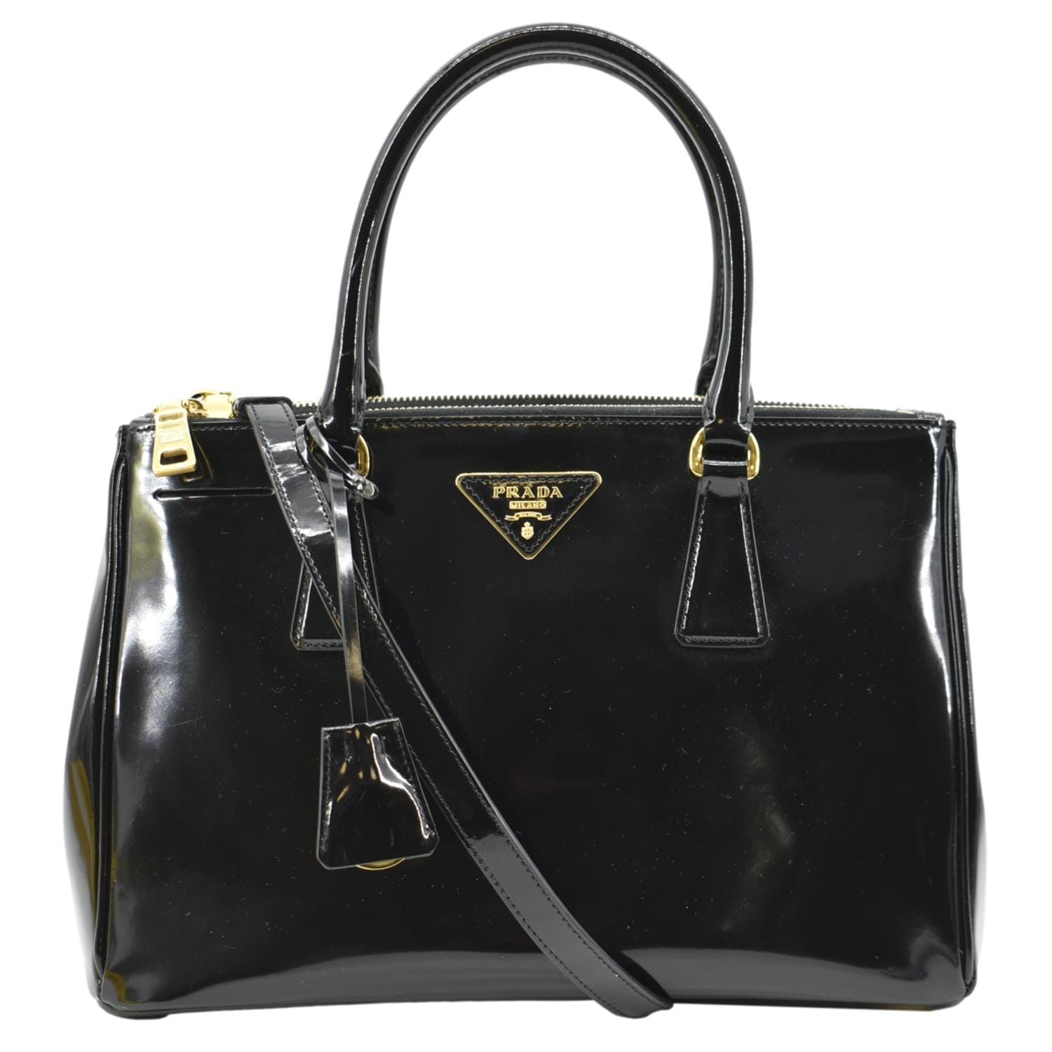 Prada Double Shoulder Bag Leather Patent Black