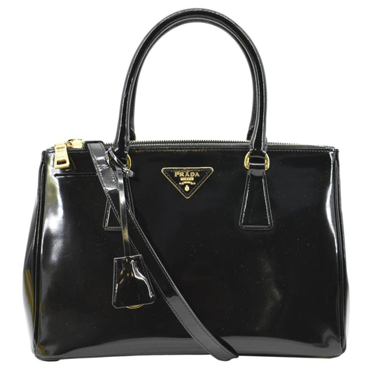 Double Zip Patent Shoulder Bag Leather Black