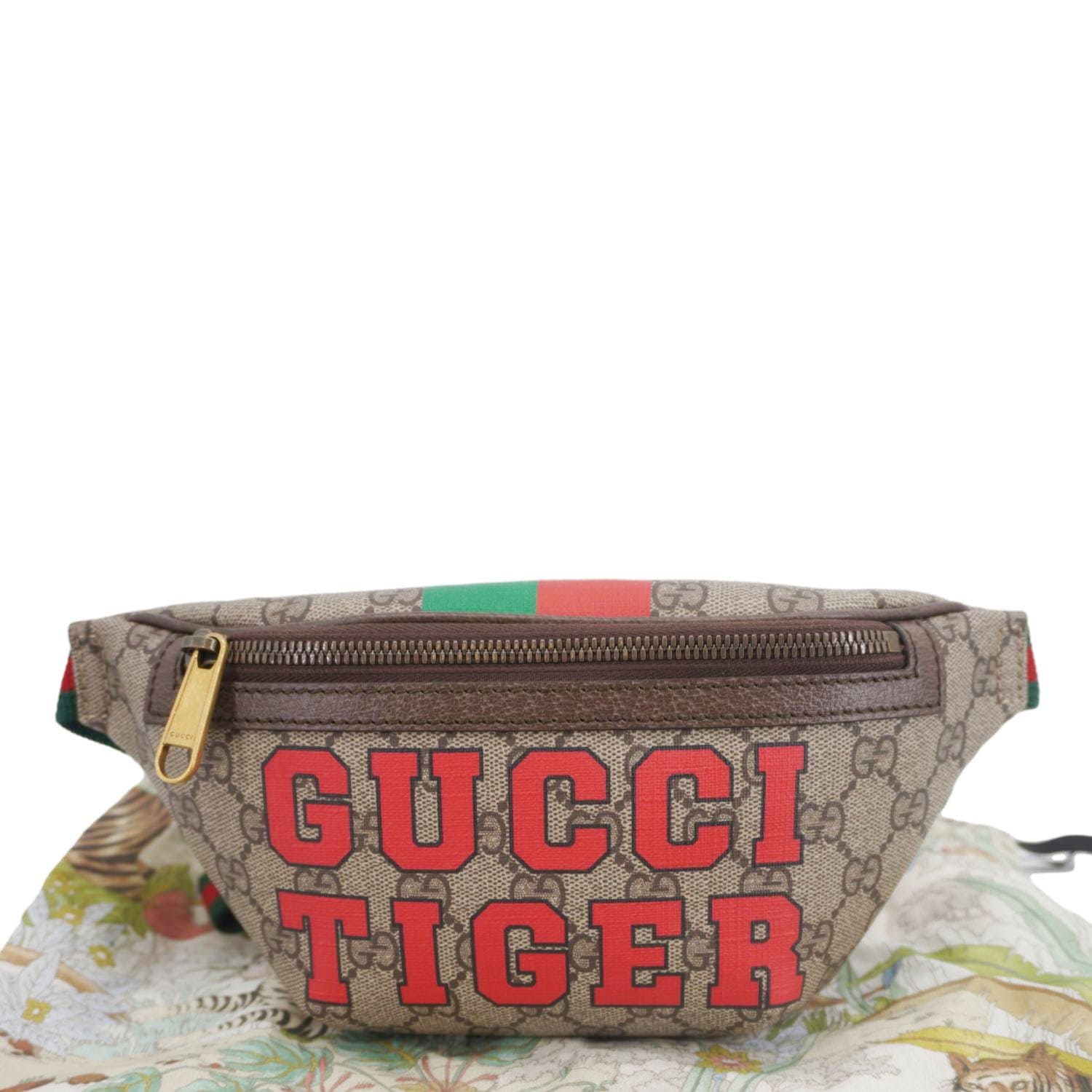 Gucci Tiger Print Supreme Belt Bag Canvas Beige Accessory
