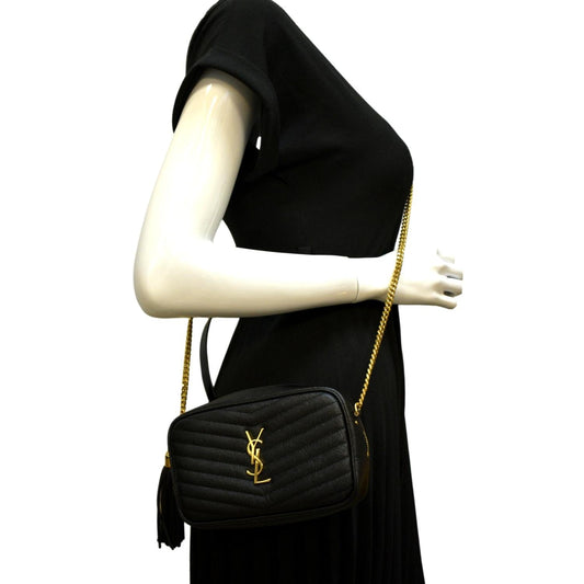 YSL Saint Laurent Yves Lou Chevron Camera Crossbody Bag Leather Black Mini Camera Bag