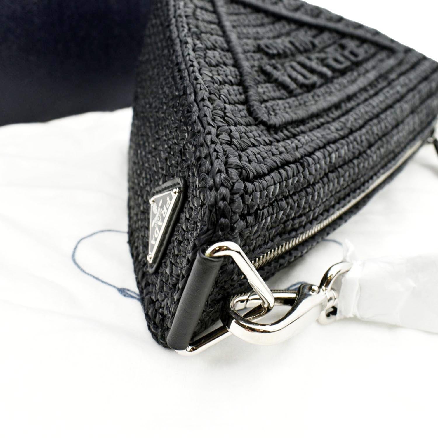 Prada Triangle Shoulder Bag Raffia Black