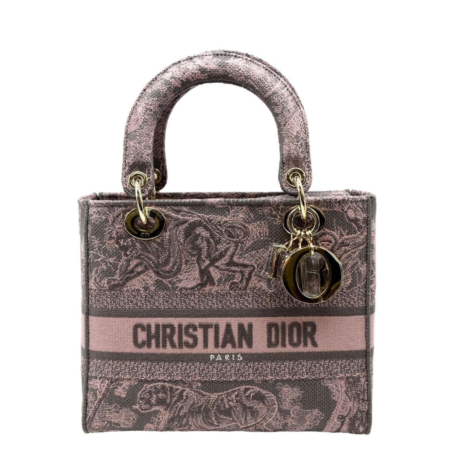 Dior Lady Lite Shoulder Bag Rose Des Canvas Medium Embroidered