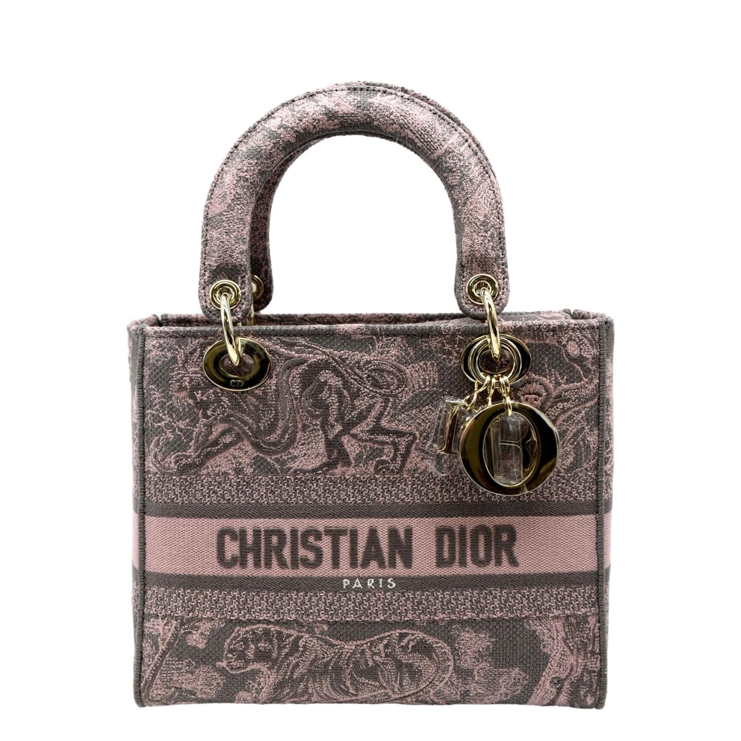 Dior Lady Lite Shoulder Bag Rose Des Canvas Medium Embroidered