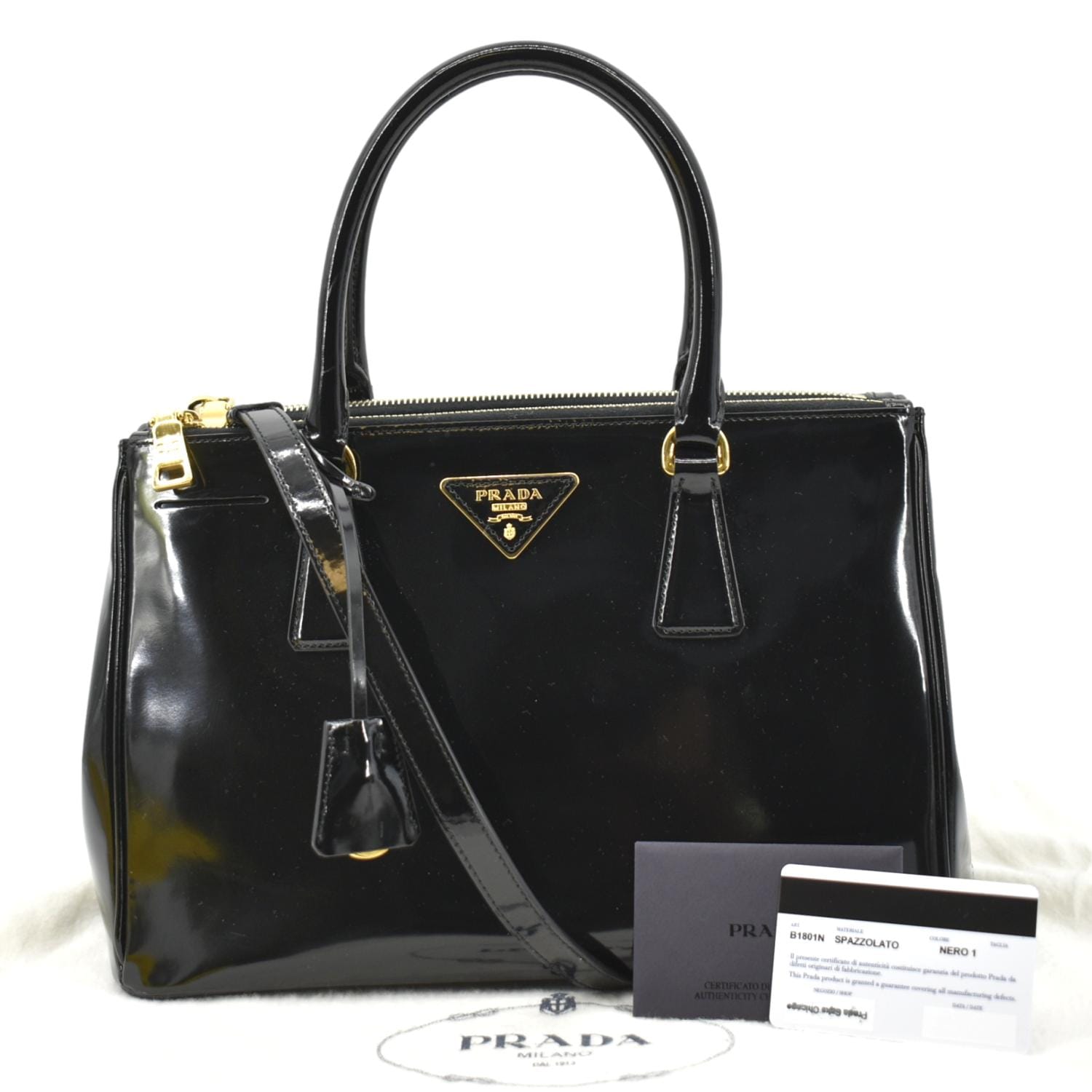 Double Zip Patent Shoulder Bag Leather Black