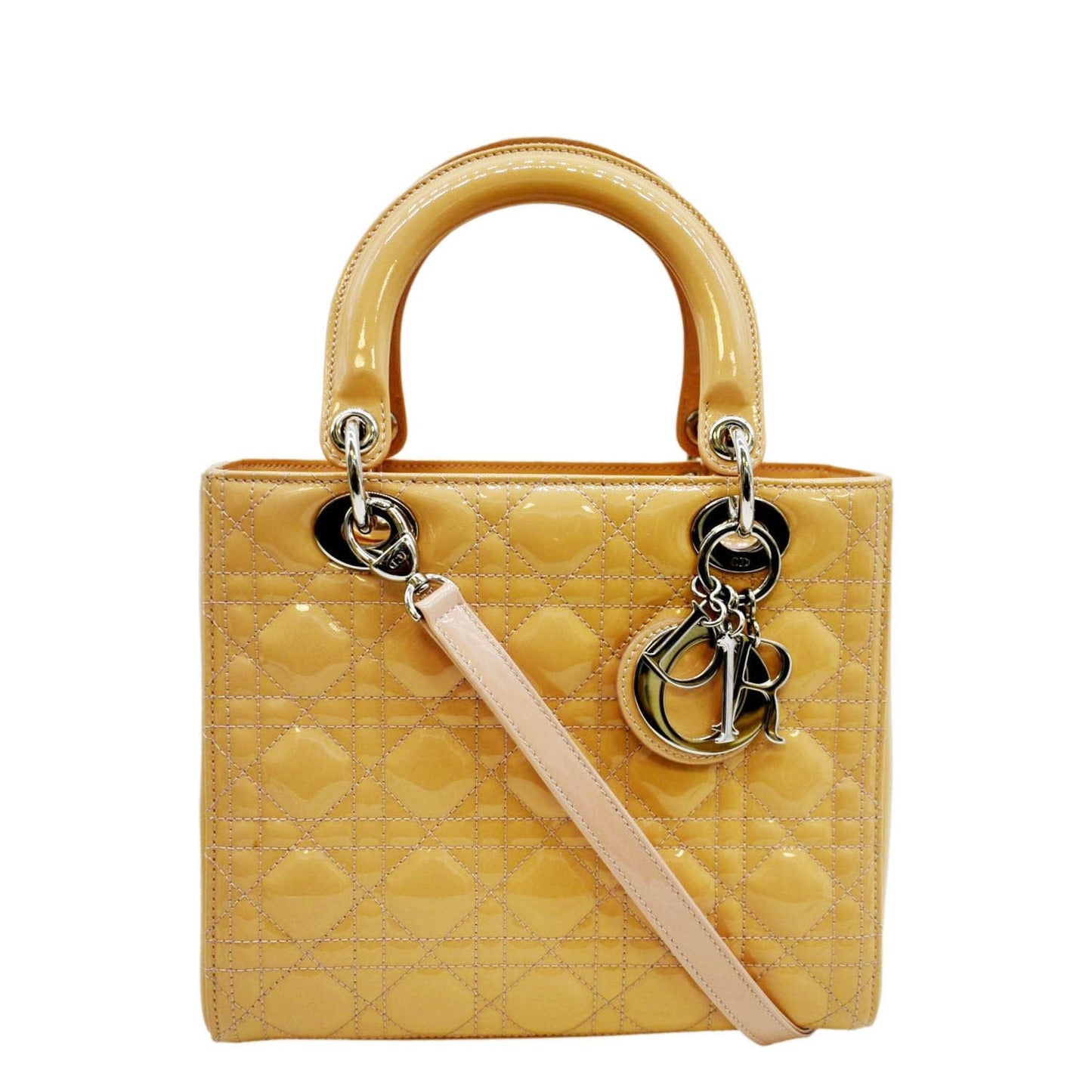 Dior Lady Cannage Lambskin Shoulder Bag Yellow Leather Medium