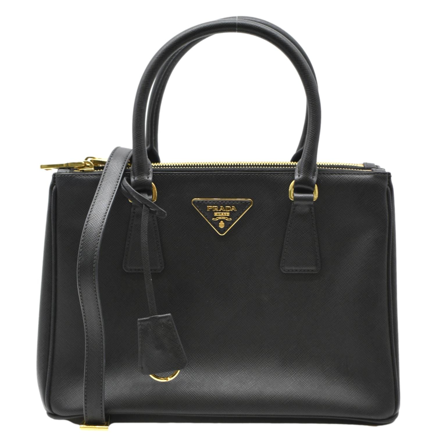 Prada Galleria Double Tote Bag Leather Saffiano Black Shoulder Bag
