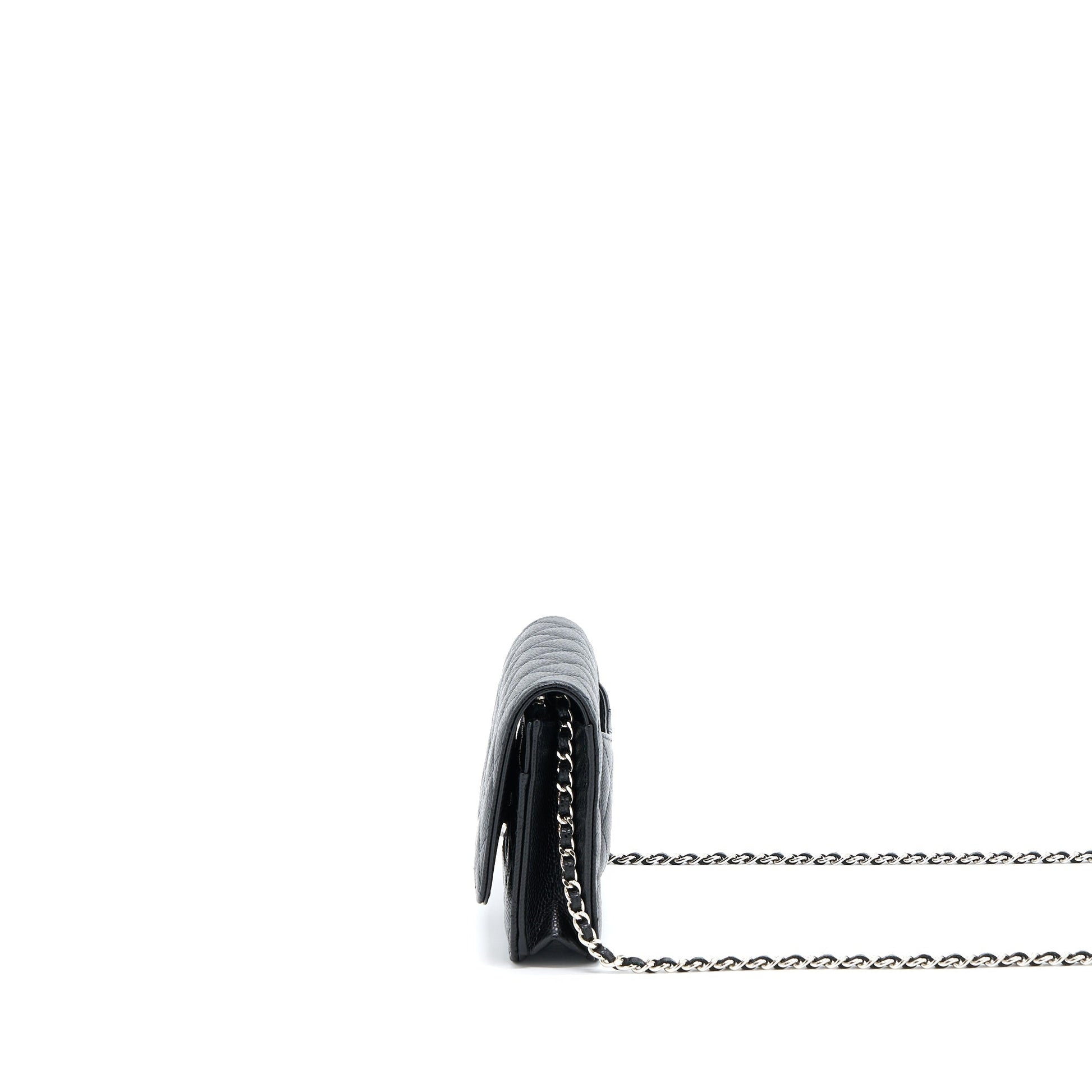 Chanel Classic On Caviar SHW Microchip Black Wallet Case Black Shwmicrochip