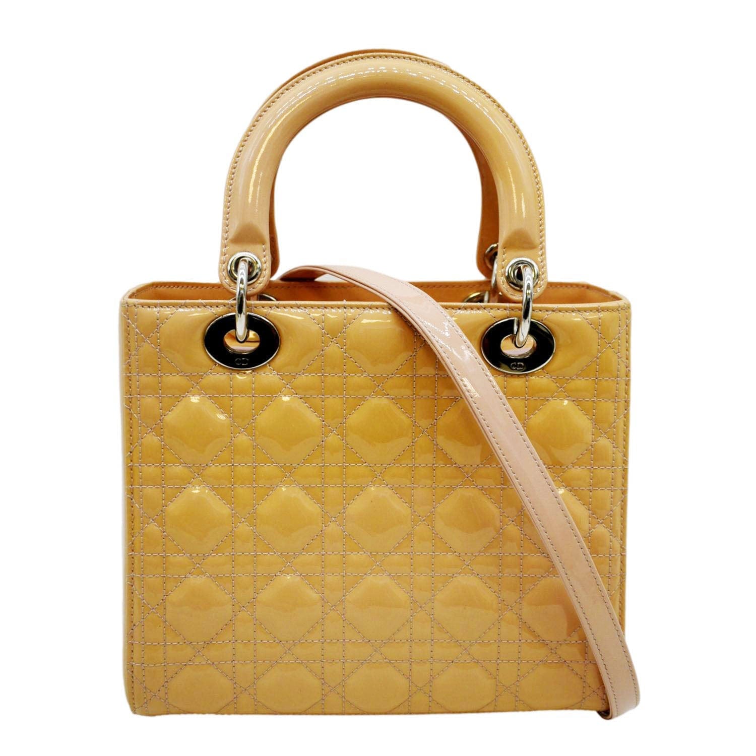 Dior Lady Cannage Shoulder Bag Leather Lambskin Yellow