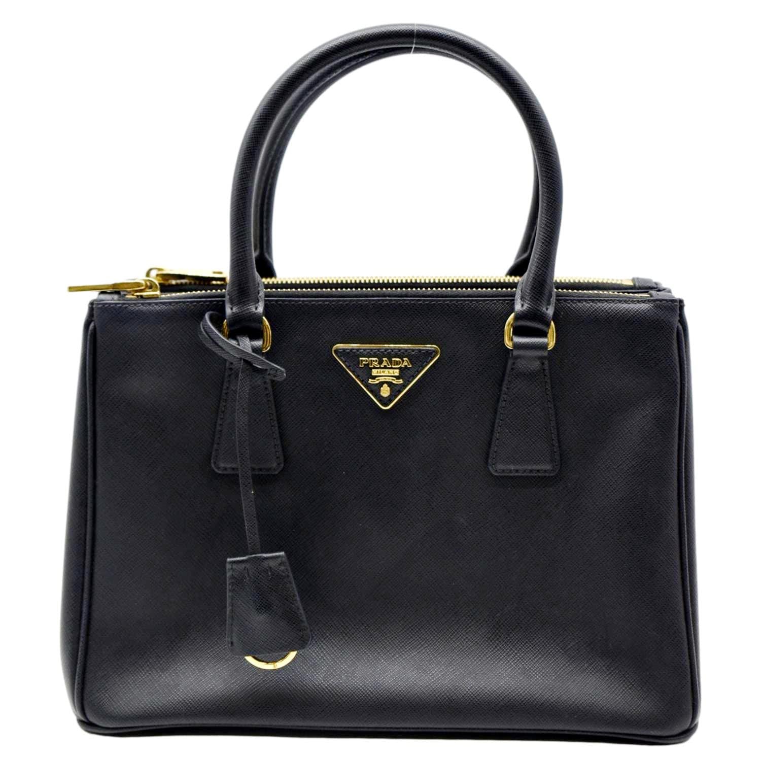 Prada Galleria Double Tote Bag Leather Saffiano Black Shoulder Bag