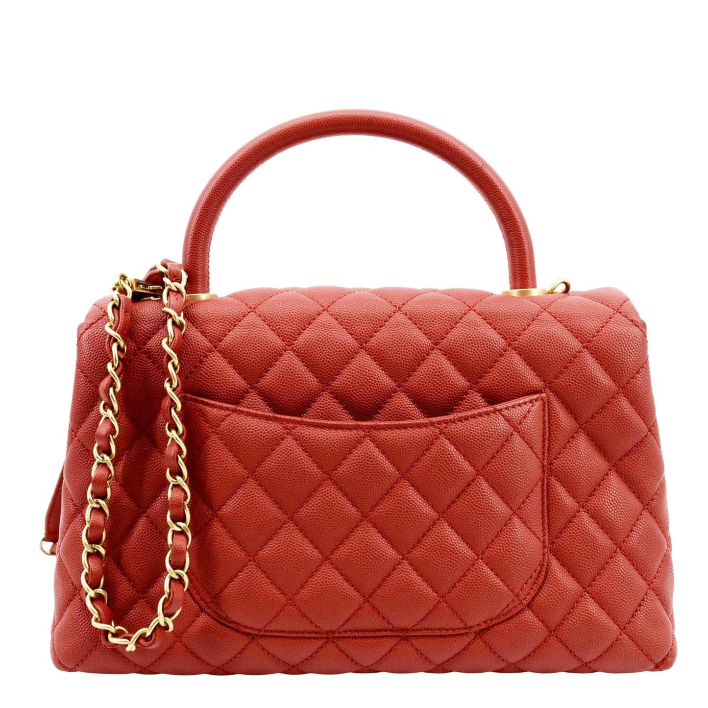 Chanel Coco Quilted Caviar Top Handle Leather Red Travel Bag Medium 1