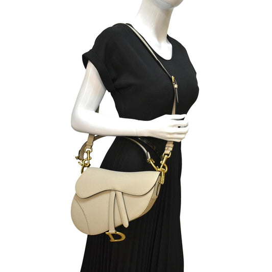 Dior Saddle Grained Calfskin Shoulder Bag Leather Beige Shoulder Bag Beige