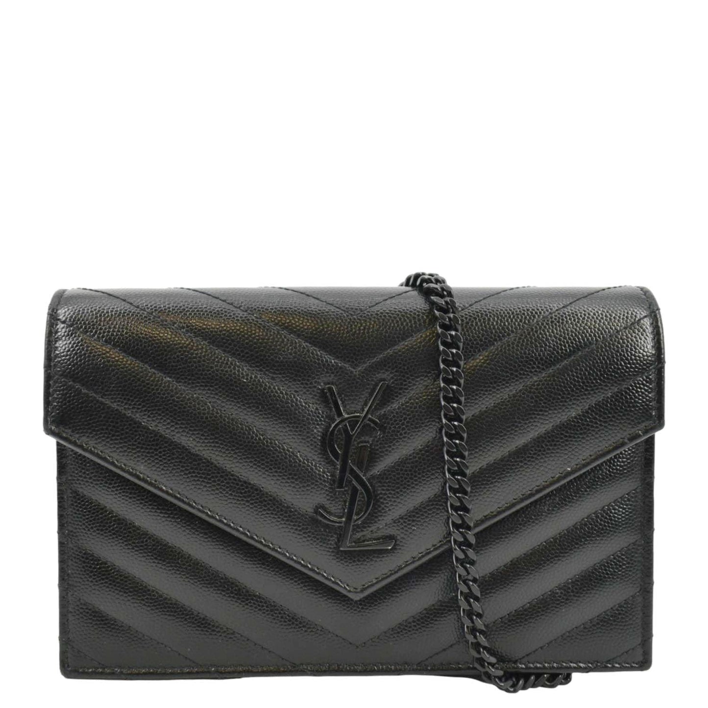 YSL Saint Laurent Yves Envelope Crossbody Bag Leather Black Chain
