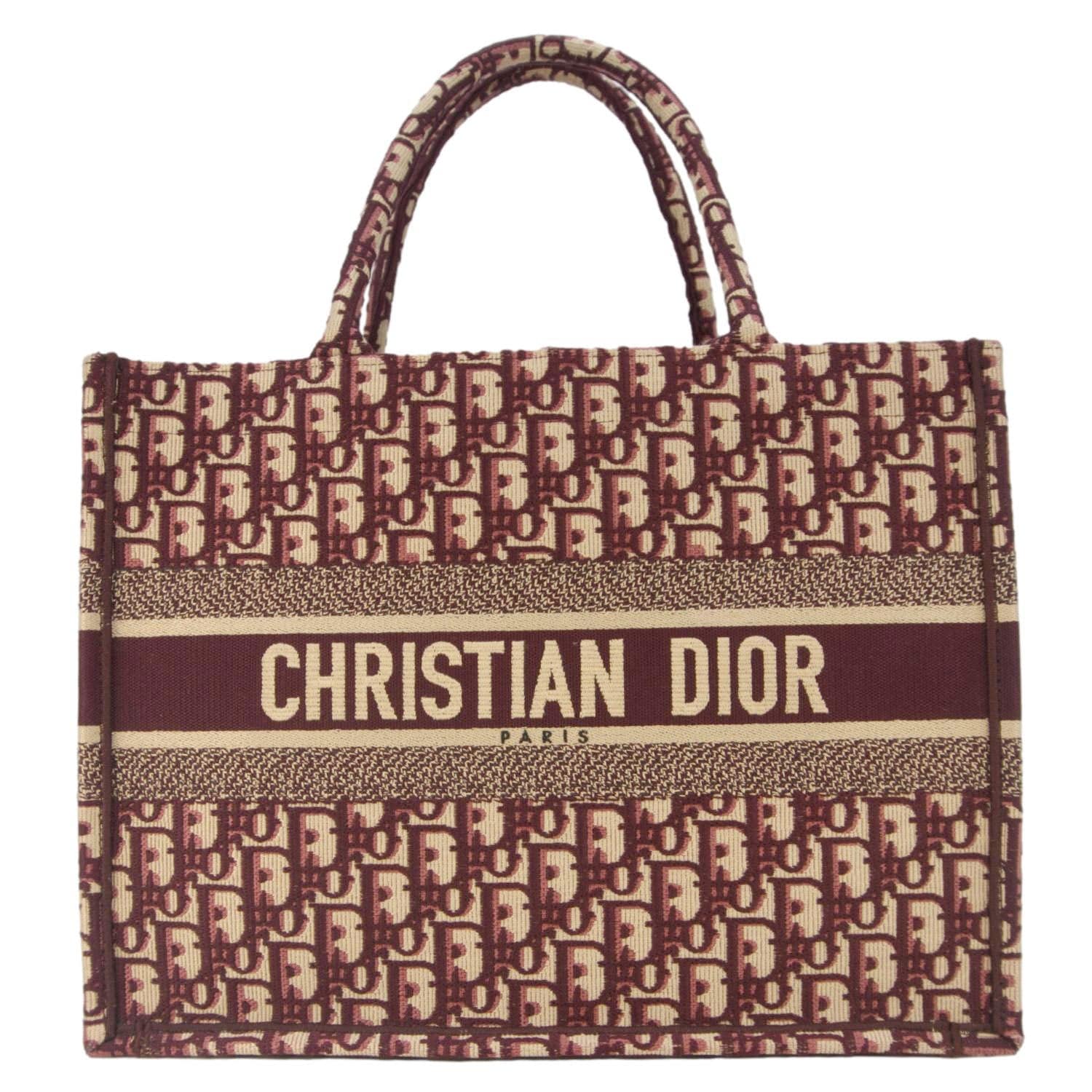 Dior Book Oblique Embroidery Tote Bag Burgundy Medium