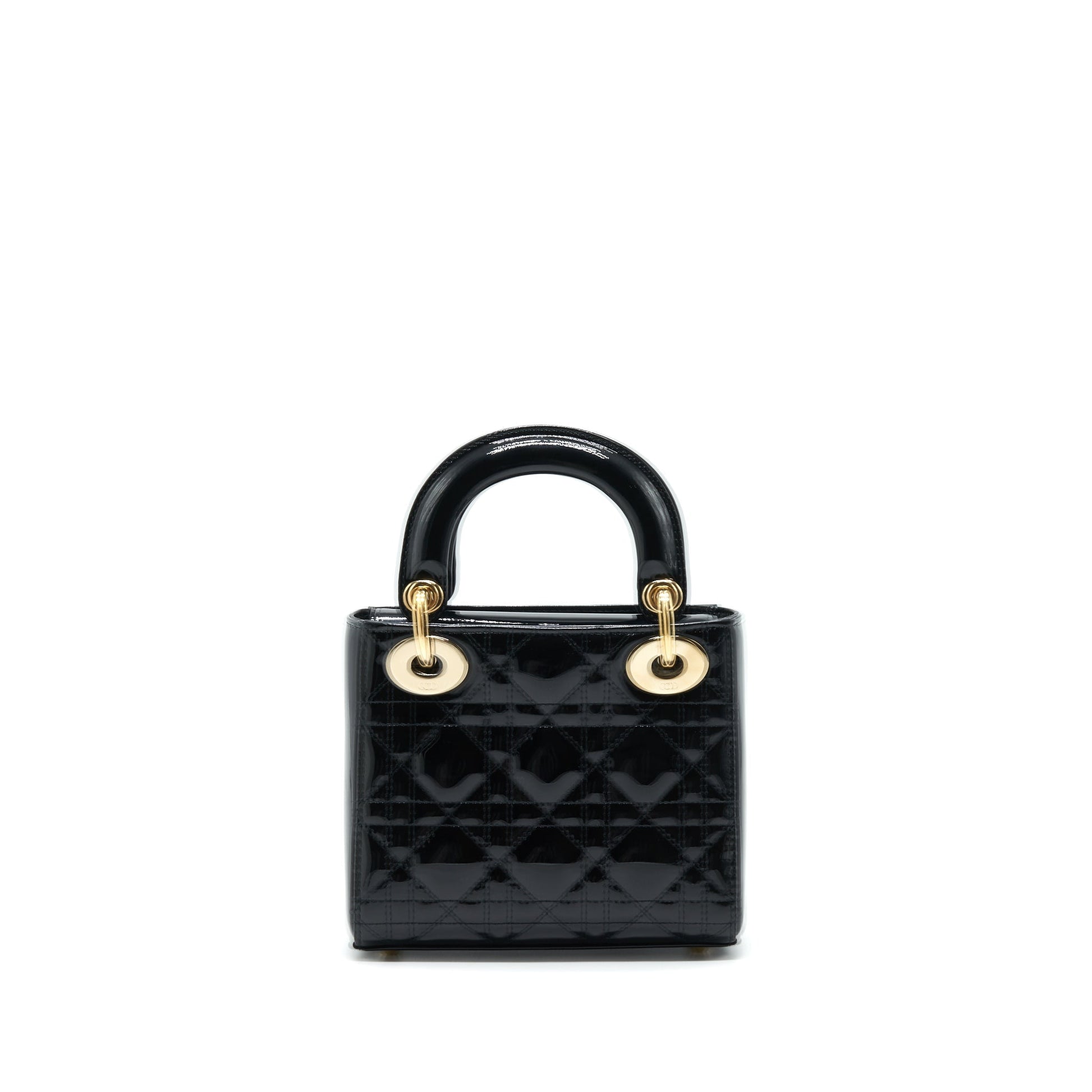 Dior Lady Patent Handbag Leather Black Travel Bag Black Handbag