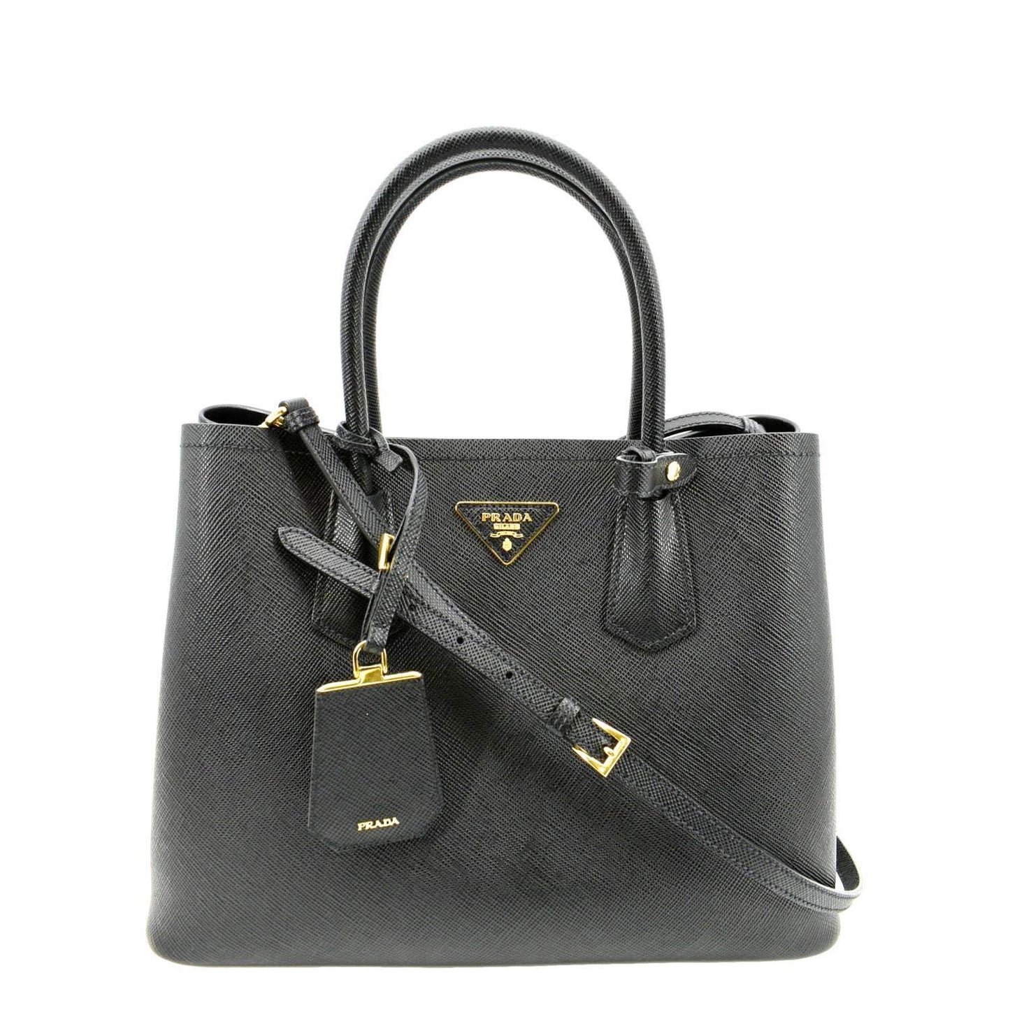 Double Zip Saffiano Shoulder Tote Bag Leather Black Shoulder Bag
