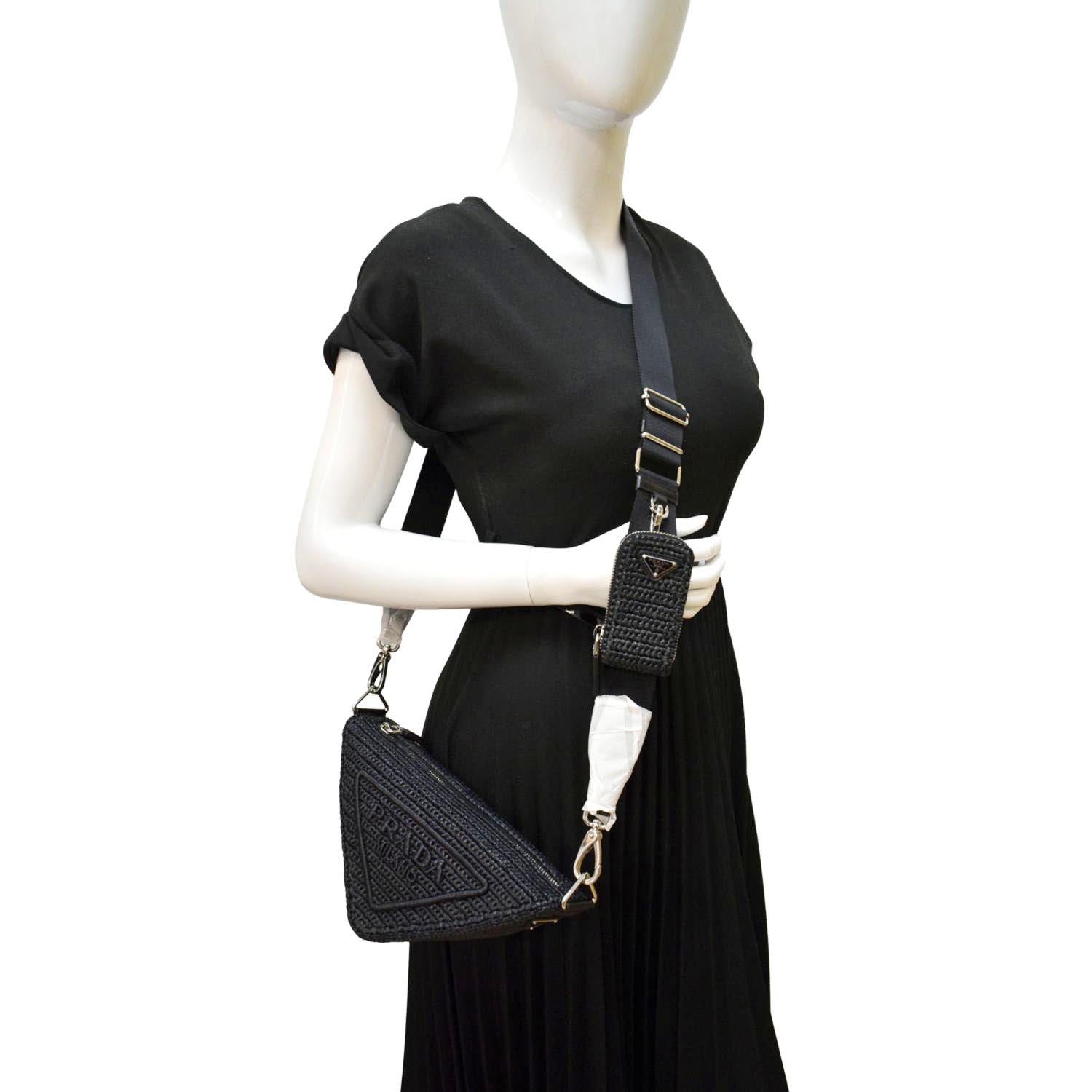Prada Triangle Shoulder Bag Raffia Black