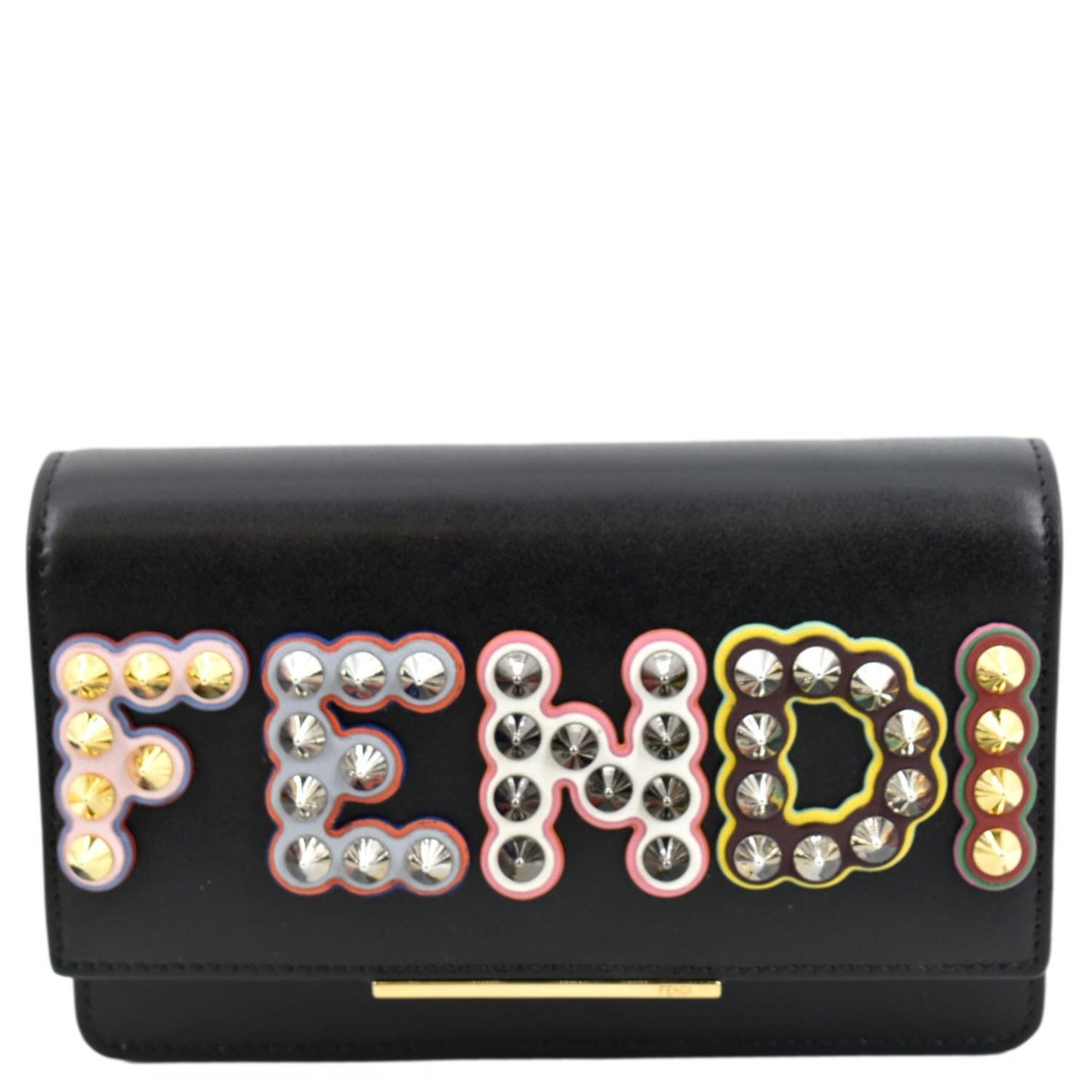Fendi Studded Woc Crossbody Clutch Leather Black Logo Clutch Bag