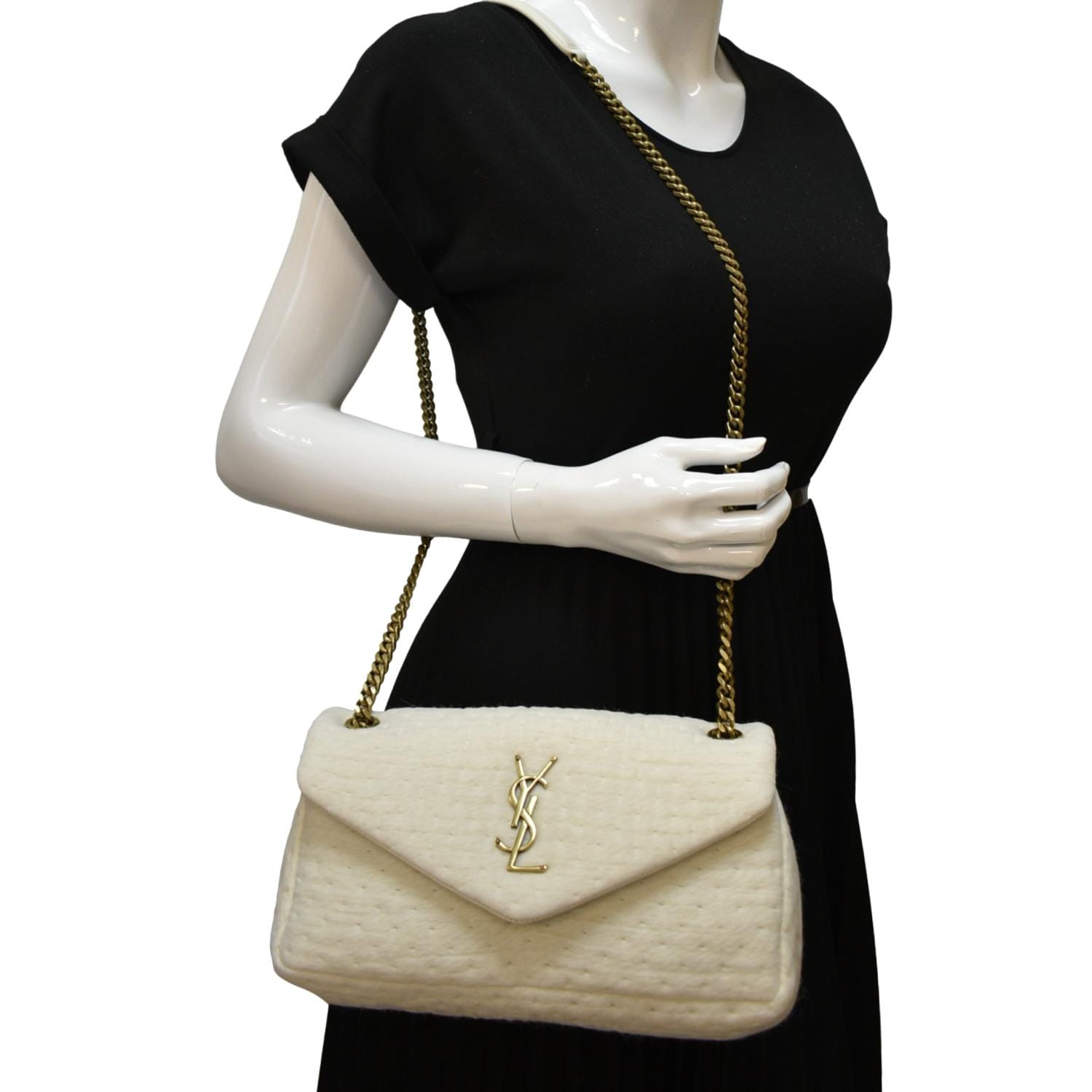 YSL Saint Laurent Saint Calypso Organza Crossbody Bag Leather White