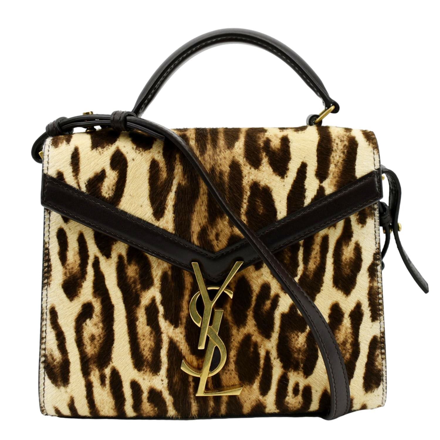 YSL Saint Laurent Saint Cassandra Leopard Print Shoulder Bag Maroon Canvas Monogram