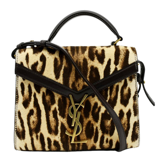 YSL Saint Laurent Saint Cassandra Leopard Print Shoulder Bag Maroon Canvas Monogram